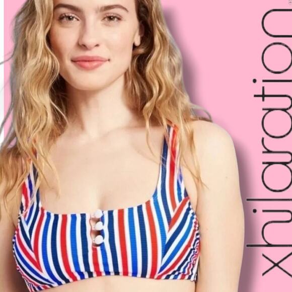 Xhilaration Juniors Patriotic Ribbed Striped Bikini Top XS Red White Blue - Picture 10 of 12